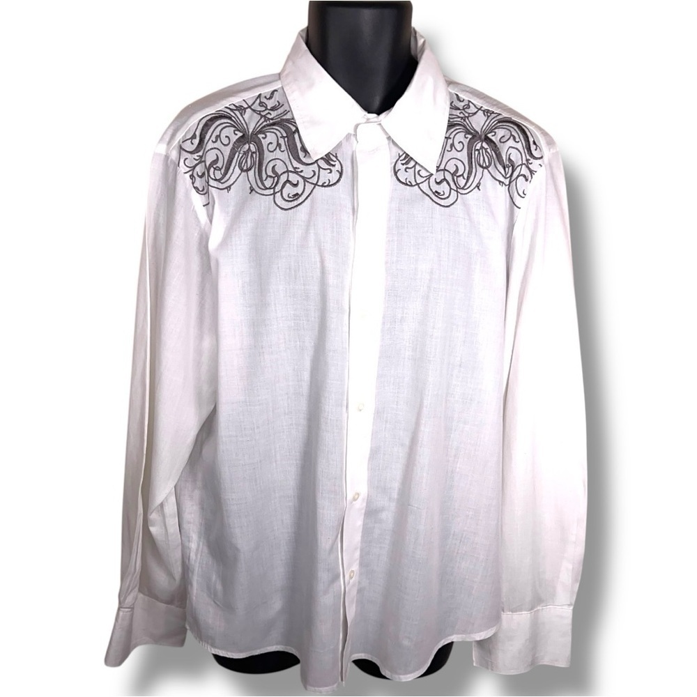 XL Y2K Vintage Pop Icon White Button Front Long Sleeve Shirt Mens Filigre